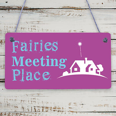 Garden Sign Fairies Meeting Place Hanging Shed SummerHouse Plaque Gifts For Her