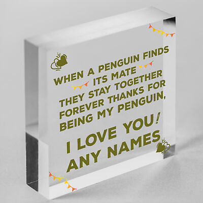 Novelty Gift For Valentines Anniversary Penguin Couple Gift Personalised