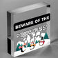 Beware Of The Penguins Funny Wooden Hanging Shabby Chic Plaque Penguin Sign Gift