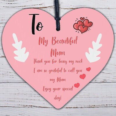 Beautiful Mum Gifts Wood Hanging Sign For Birthday Mothers Day Plaque Heart