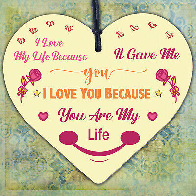 I Love You You Are My Life Wooden Hanging Heart Anniversary Valentines Gift Sign