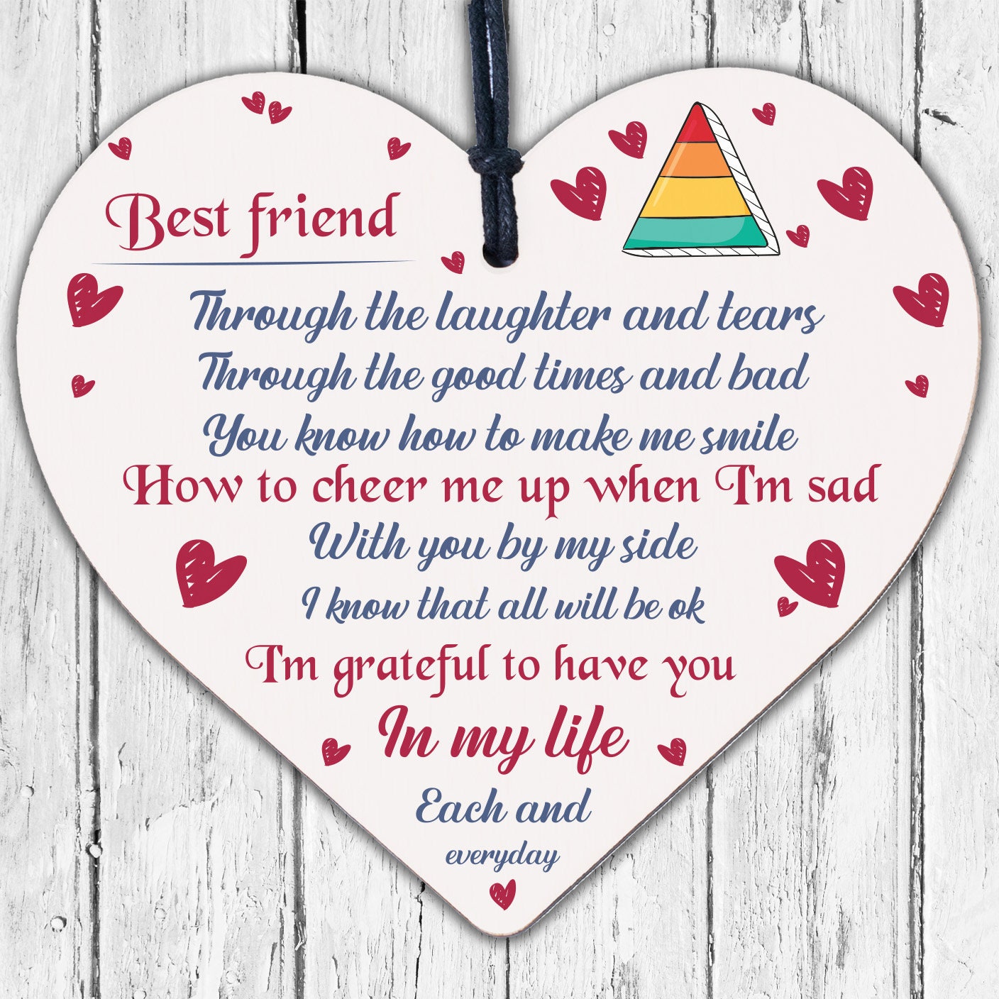 Friendship Gift Best Friend Sign Wooden Hanging Heart Thank You Gift Plaque