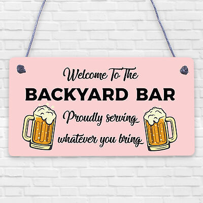 Novelty Backyard Bar Hanging Plaque Garden Alcohol Sign Man Cave Kitchen Decor