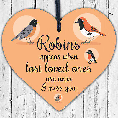 Robins Appear Wooden Hanging Heart Memorial Christmas Tree Decoration Plaque