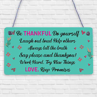 Be Thankful Family Rules Wall Plaque New Home Kitchen Friendship Door Sign Gifts