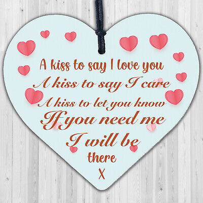 A Kiss To Say I Love You Wooden Heart Hanging Sign Gift Wedding Valentines Day