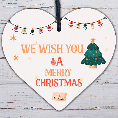 Wish You A Merry Christmas Wood Heart Christmas Tree Xmas Bauble Decoration Gift