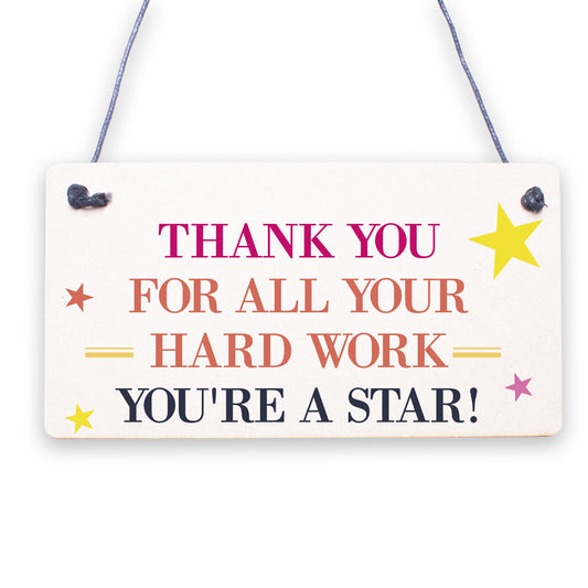 Thank You Gift For Colleague Employee Student Gift Award Wooden Star Plaque Sign