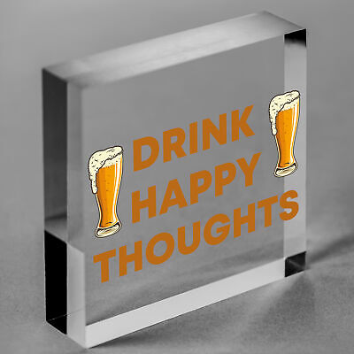 Funny Home Bar Sign DRINK HAPPY THOUGHTS Man Cave Plaque Beer Alcohol Gift