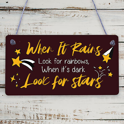 When It Rains Rainbows Stars Wooden Hanging Plaque Sign Love Friendship Gift