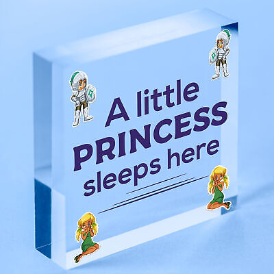 Princess Sleeps Plaque Door Nursery Bedroom Sign Gift Baby Girls Fairytale Decor