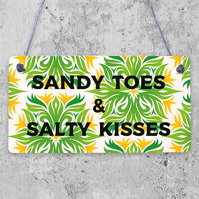 Sandy Toes & Salty Kisses Nautical Seaside Theme Hanging Plaque Bathroom Sign