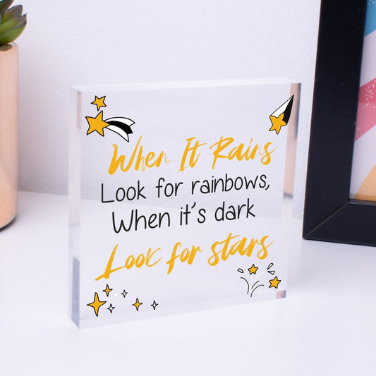 When It Rains Rainbows Stars Wooden Hanging Plaque Sign Love Friendship Gift