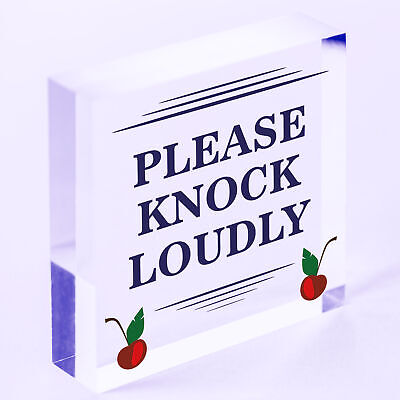 Please Knock Loudly Hanging Door Sign Plastic Contempary Wall Decorative Plaque