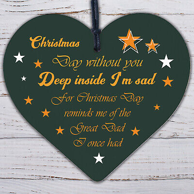 Great Dad Memorial Christmas Tree Bauble Wood Hanging Heart Xmas Decoration Sign