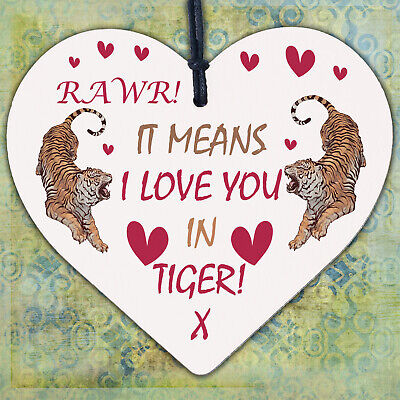 Rawr I Love You Novelty Wooden Hanging Heart Gift Valentines Day Present Sign