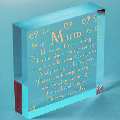 THANK YOU Gift For Mum Mummy Birthday Christmas Shabby Chic Wood Heart Plaque