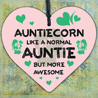 Auntiecorn Auntie Birthday Christmas Wood Heart Novelty Auntie Gift Unicorn Sign