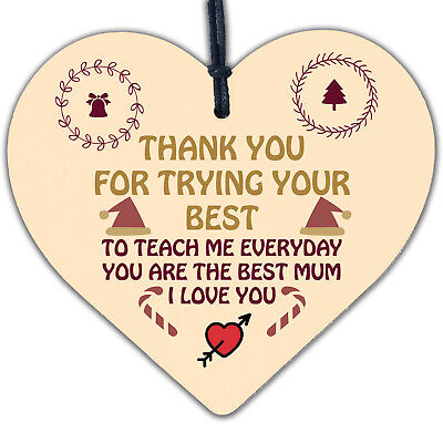 Thank You Gift For Mum Wood Heart Home School Teacher Gift From Daughter Son