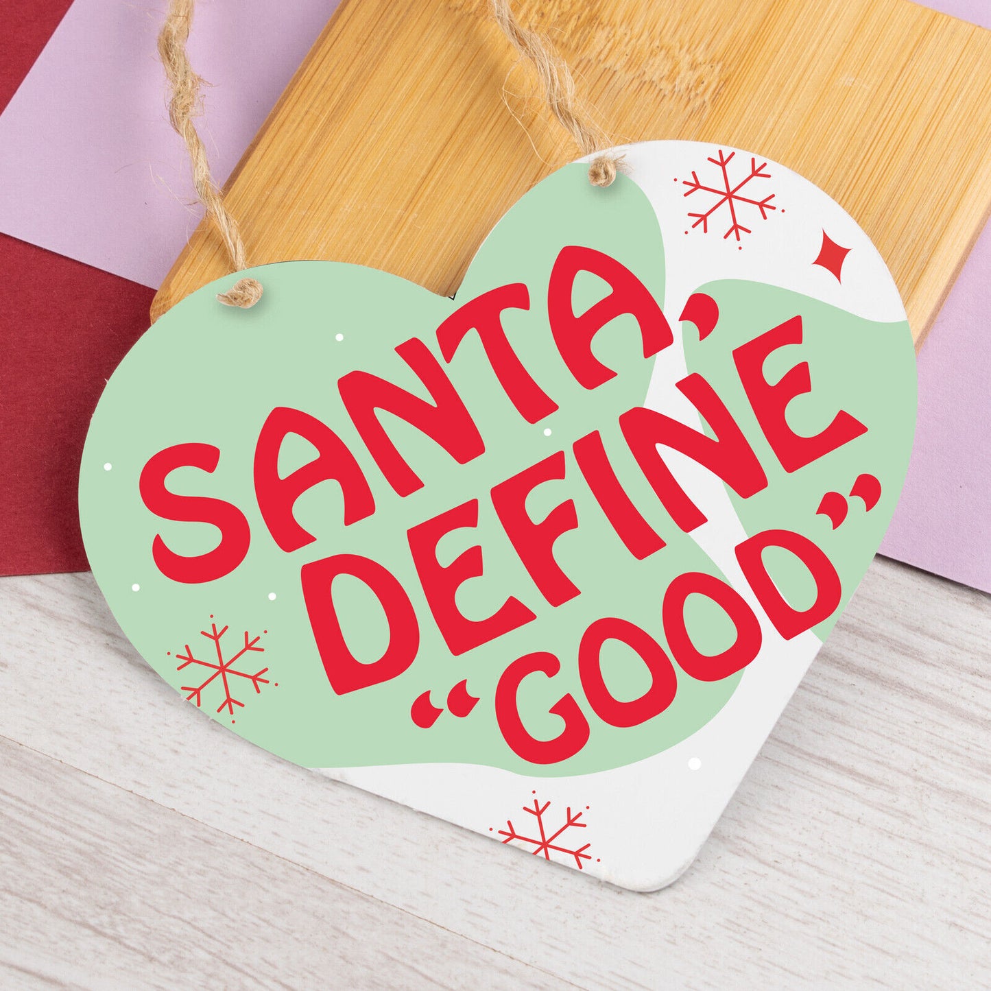 Santa Define Good Funny Heart Hanging Sign Christmas Decoration Gift