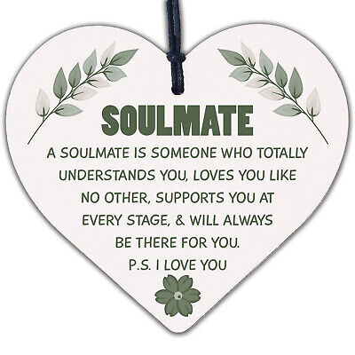 Soulmate I Love You Hanging Wooden Heart Valentines Day Gift Husband Wife Sign