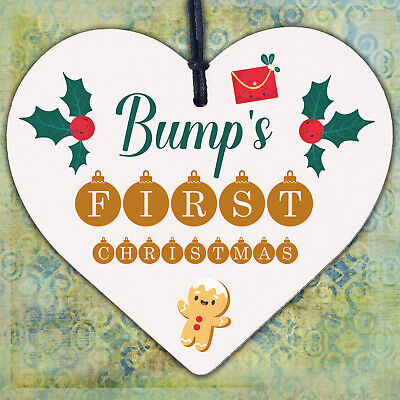 Bumps First Christmas Heart Decoration Wooden Christmas Tree Baubles Mum To Be