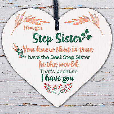 Step Sister Plaque Wooden Heart Sign Step Sister Birthday Christmas Present Card