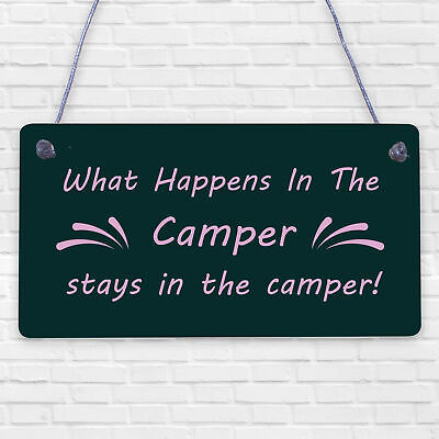 What Happens In The Camper Novelty Wooden Hanging Plaque Gift VW Camper Van Sign