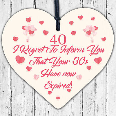 40th Birthday Men Women Funny Wooden Heart Sign Gift Friend Birthday Decoration