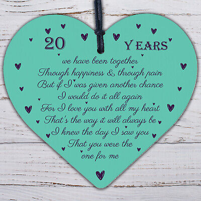 Anniversary 20th Wedding Anniversary Engagement Wood Heart Plaque Gift Keepsake