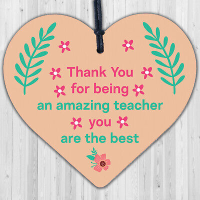 Teacher Leaving Gift Wooden Heart Plaque End of Term Present Thank You Wall Sign