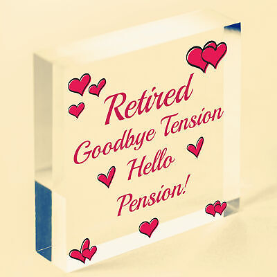 Retired Goodbye Tension Hello Pension Novelty Wooden Hanging Heart Plaque Gift