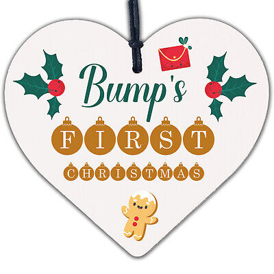 Bumps First Christmas Heart Decoration Wooden Christmas Tree Baubles Mum To Be