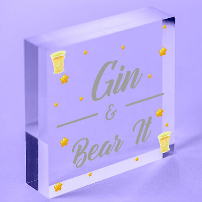 Gin & Bear It Funny Alcohol Man Cave Home Bar Pub Hanging Plaque Shed Gift Sign