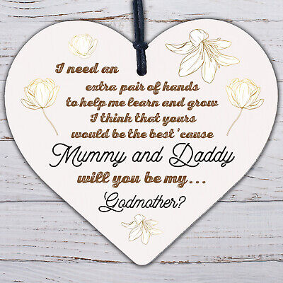 Will You Be My Godmother Heart Plaque Goddaughter Godson Christening Asking Gift