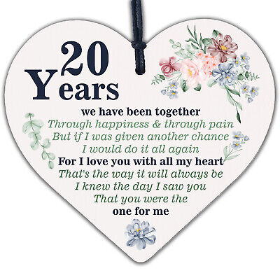 Anniversary 20th Wedding Anniversary Engagement Wood Heart Plaque Gift Keepsake