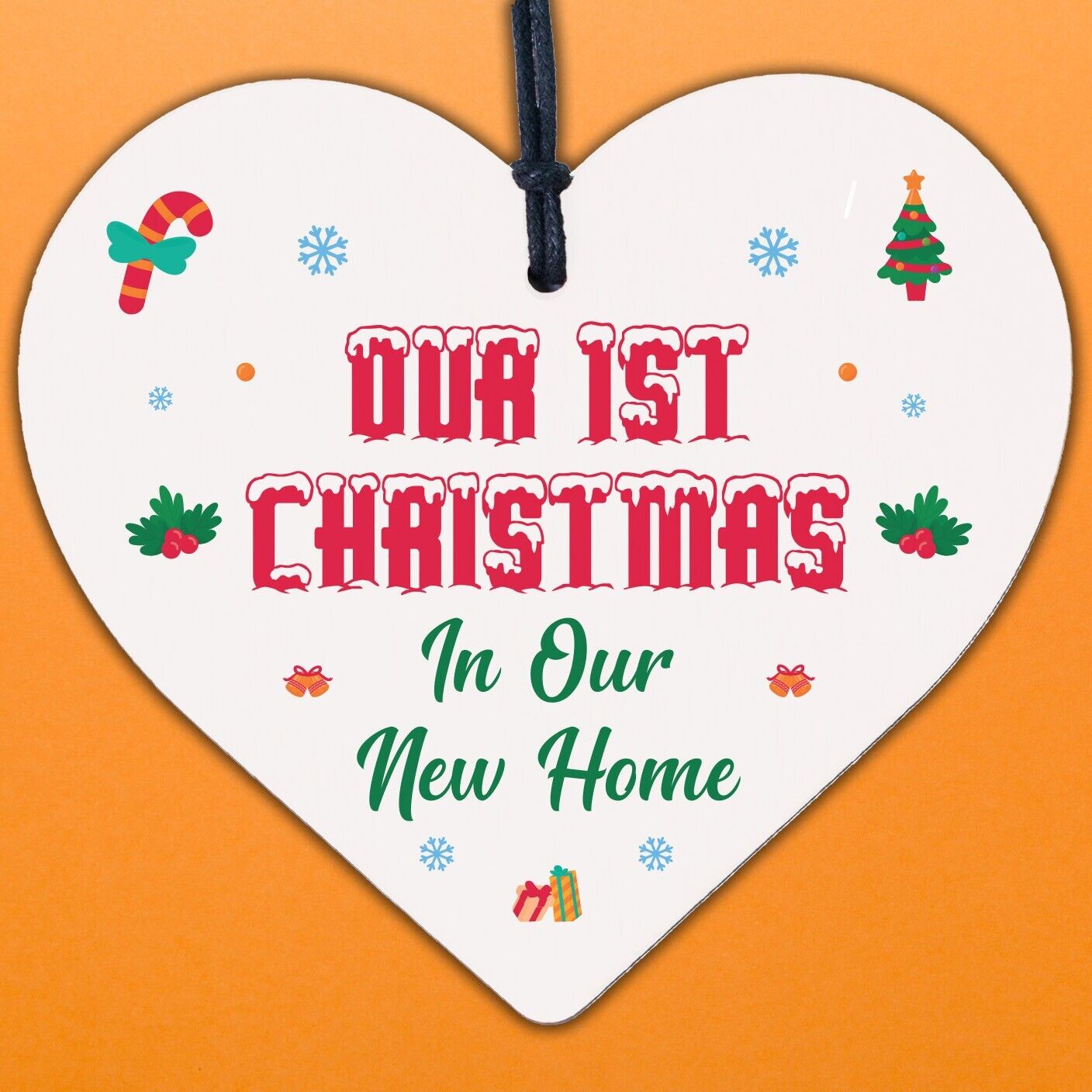 1st Christmas In Our New Home Hanging Wooden Heart Tree Decoration House Gift