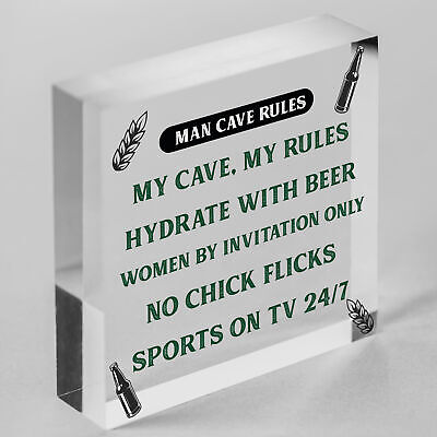 Man Cave Rules Funny Plaque Games Boys Room Bar Beer Sign Gifts For Men Dad