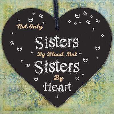 Sisters By Heart Wooden Hanging Heart Shaped Best Sister Plaque Love Gift Sign