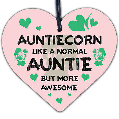 Auntiecorn Auntie Birthday Christmas Wood Heart Novelty Auntie Gift Unicorn Sign