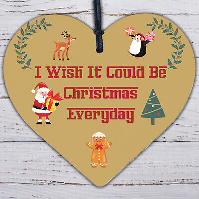 Wish Christmas Everyday Wooden Hanging Heart Plaque Xmas Tree Decoration Sign