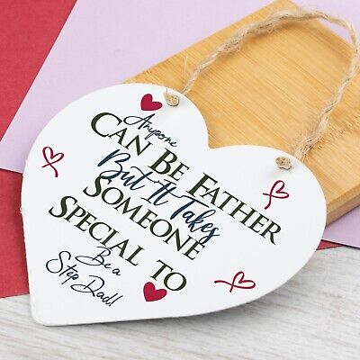 Special Stepdad Fathers Day Dad Birthday Gift Present Wooden Hanging Heart Sign