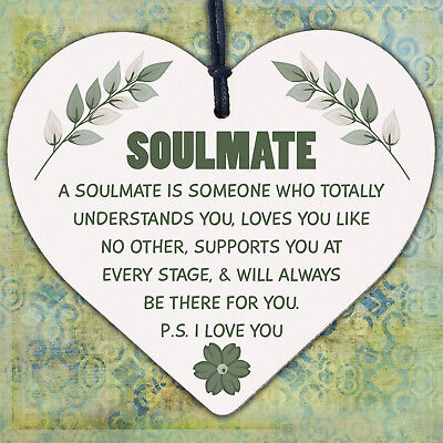 Soulmate I Love You Hanging Wooden Heart Valentines Day Gift Husband Wife Sign