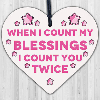 Blessings Count You Twice Wooden Hanging Heart Plaque Friendship Love Gift Sign