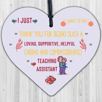 Teaching Assistant Thank You Gift Wood Heart Teacher Nursery Leaving School Gift