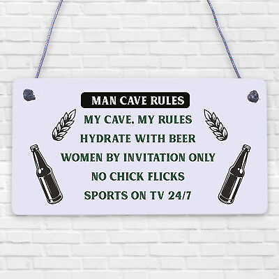 Man Cave Rules Funny Plaque Games Boys Room Bar Beer Sign Gifts For Men Dad