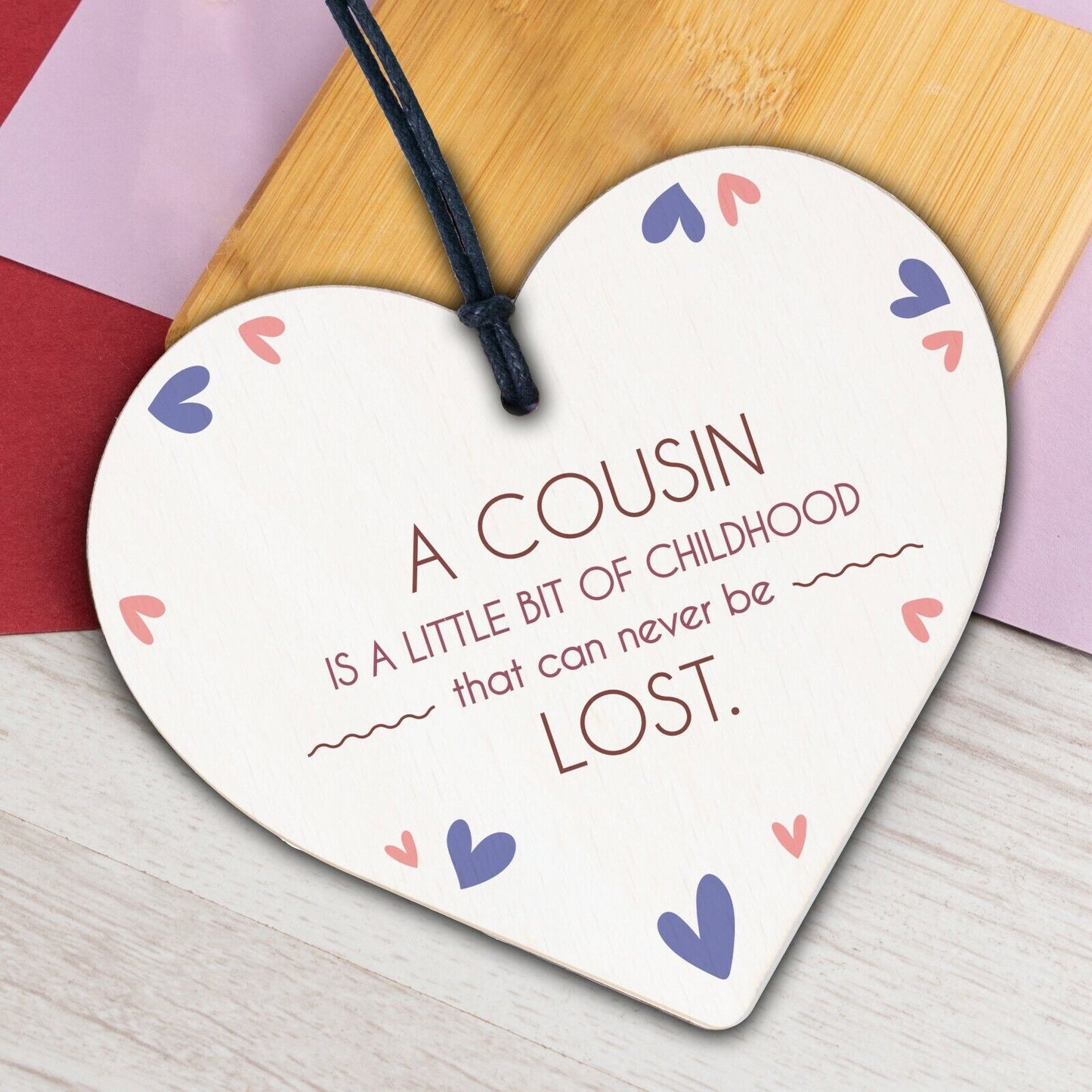 Birthday Christmas Gift For Cousin Wood Heart Family Friendship Keepsake Plaque