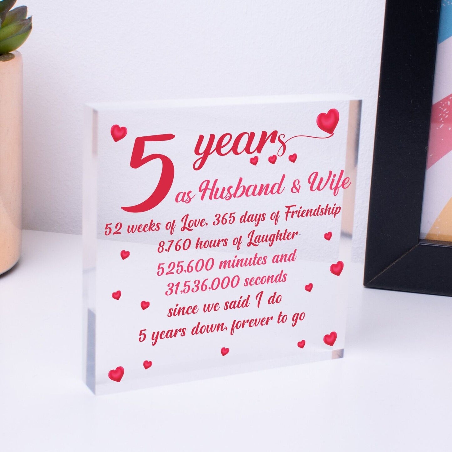 5th Wood Anniversary Block Five Year Anniversary Gift For Her Gift For Men