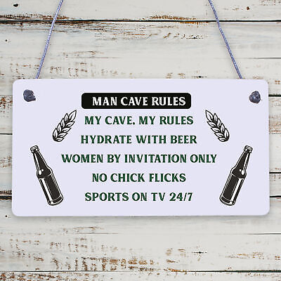 Man Cave Rules Funny Plaque Games Boys Room Bar Beer Sign Gifts For Men Dad