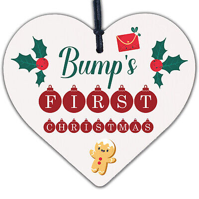 Bumps First Christmas Heart Decoration Wooden Christmas Tree Baubles Mum To Be